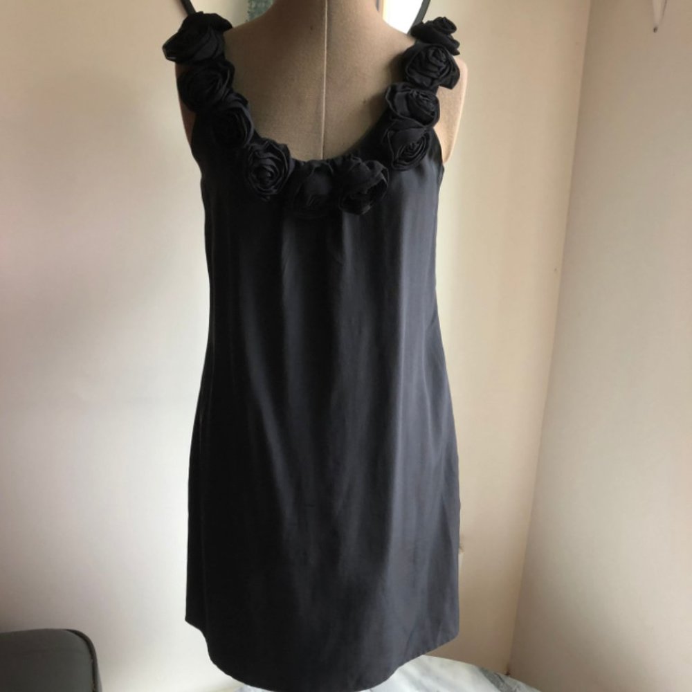 Jenny Han black silk dress with roses S